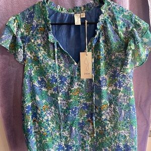 Joie Blue Green Floral Blouse